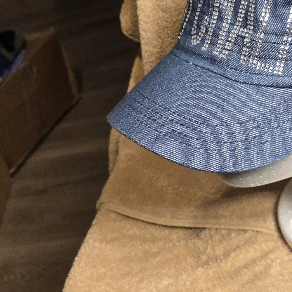 Denim Cap with Embroidered Text - Picture 5 of 14